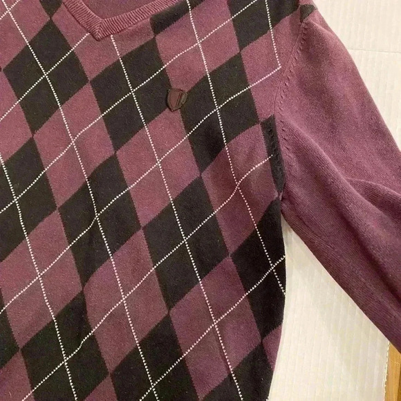 Men’s Argyle V-Neck Long Sleeve Cotton Black Purple Pullover medium - Picture 9 of 12